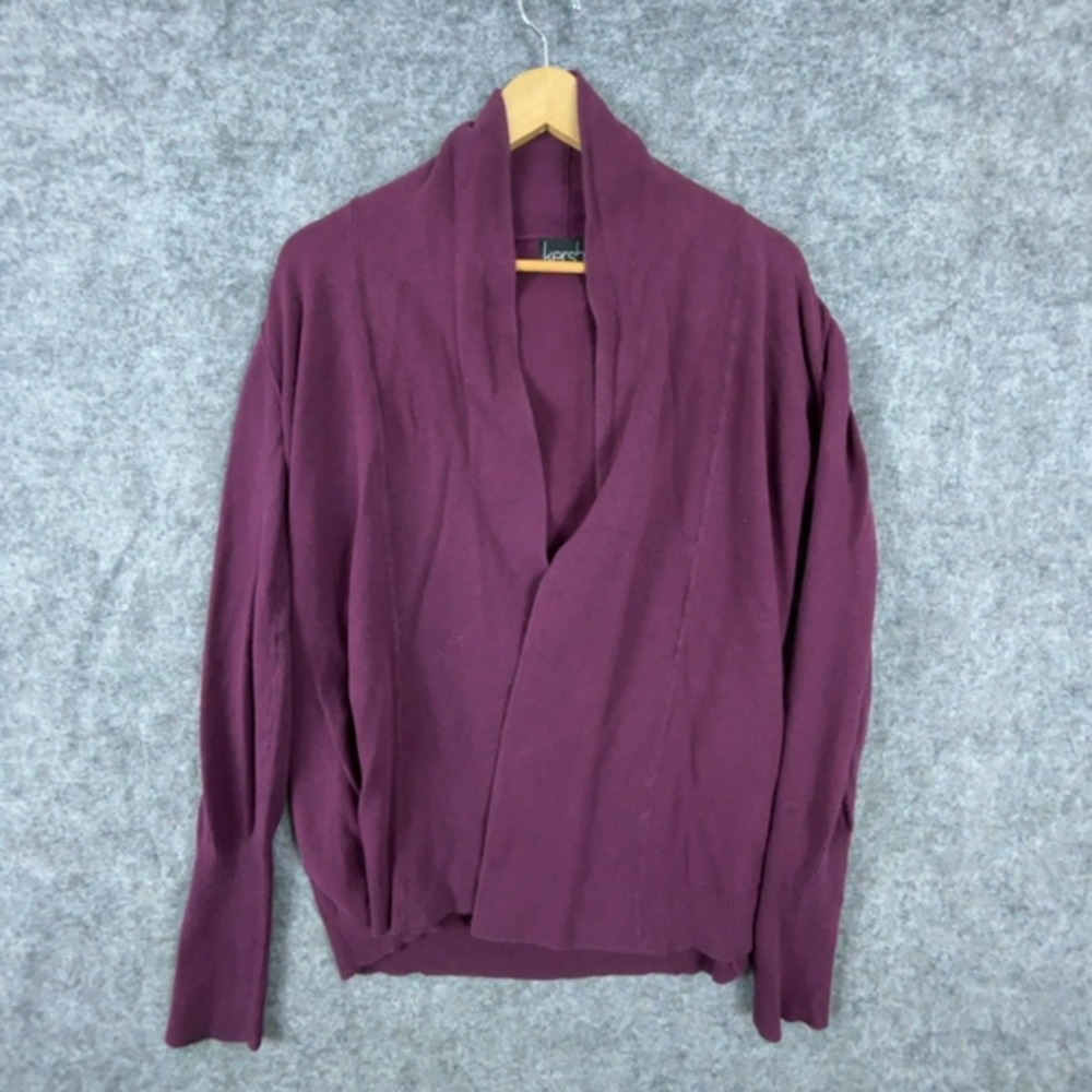 Kersh Cardigan Sweater Womens Small Plum Cotton Shawl Collar Open Front Winter